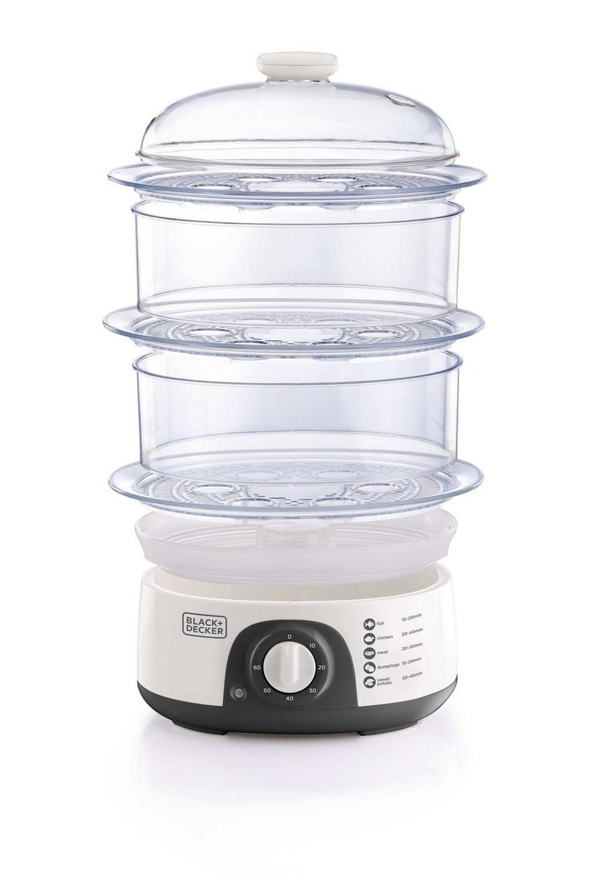 Black Decker 3 Layers Food Steamer 775W White. Plastic eXtra