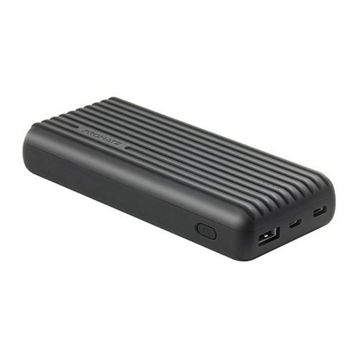 Promate Power Bank 20000mAh with Ergonomic Design, Black