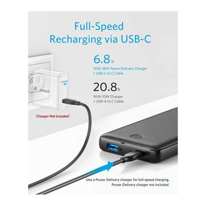 Anker Powerbank, Power Delivery USB C Portable Charger 18W, 20000mAh,Black