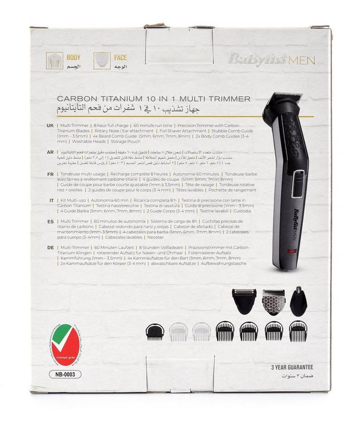 run 10in1 time, charge 8hrs 60mins - Trimmer. Carbon eXtra Titanium Multi Saudi full Babyliss