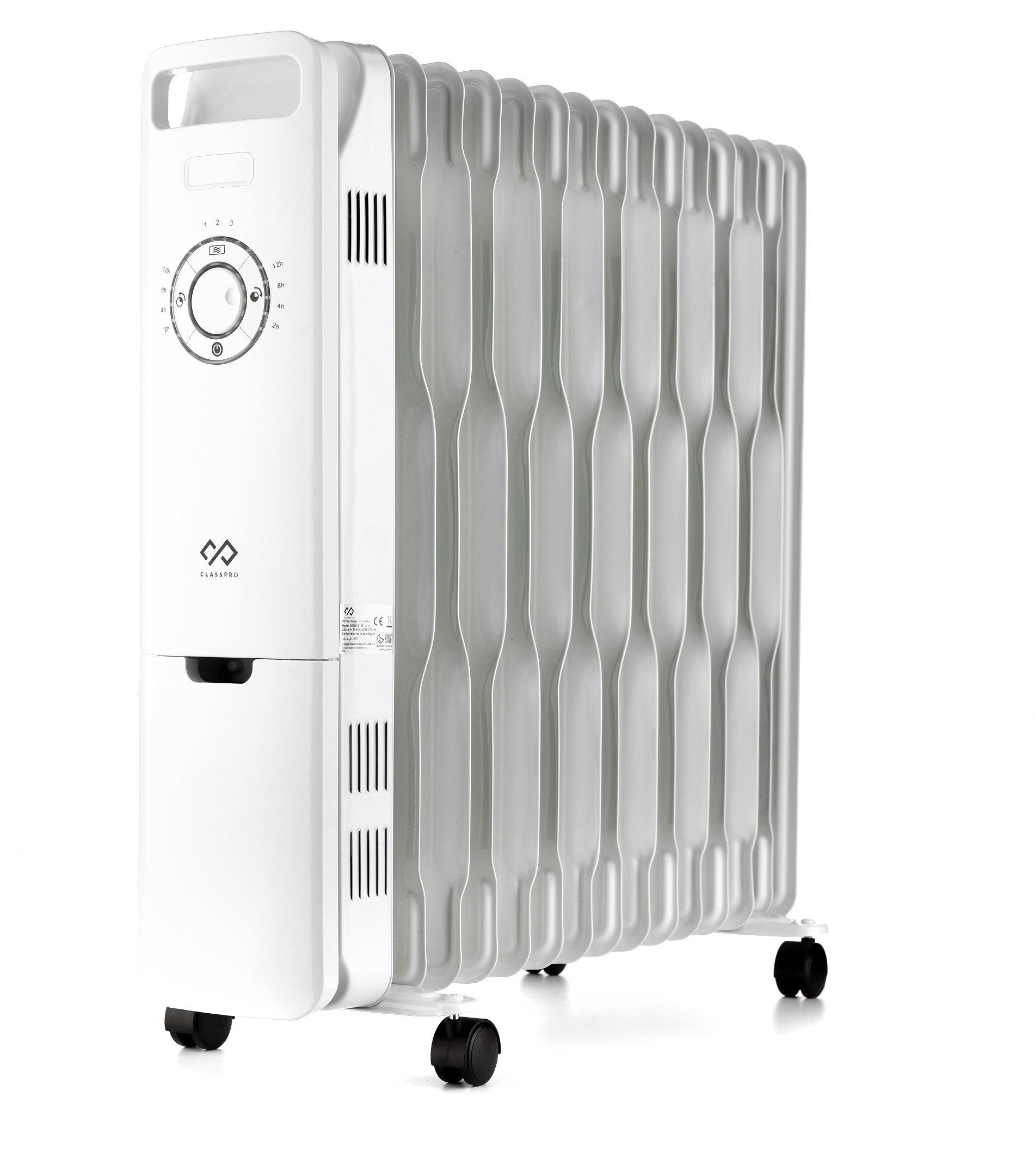 ClassPro Oil Filled Heater, 2500W, 3 Heat settings,15 fins,White - eXtra  Saudi