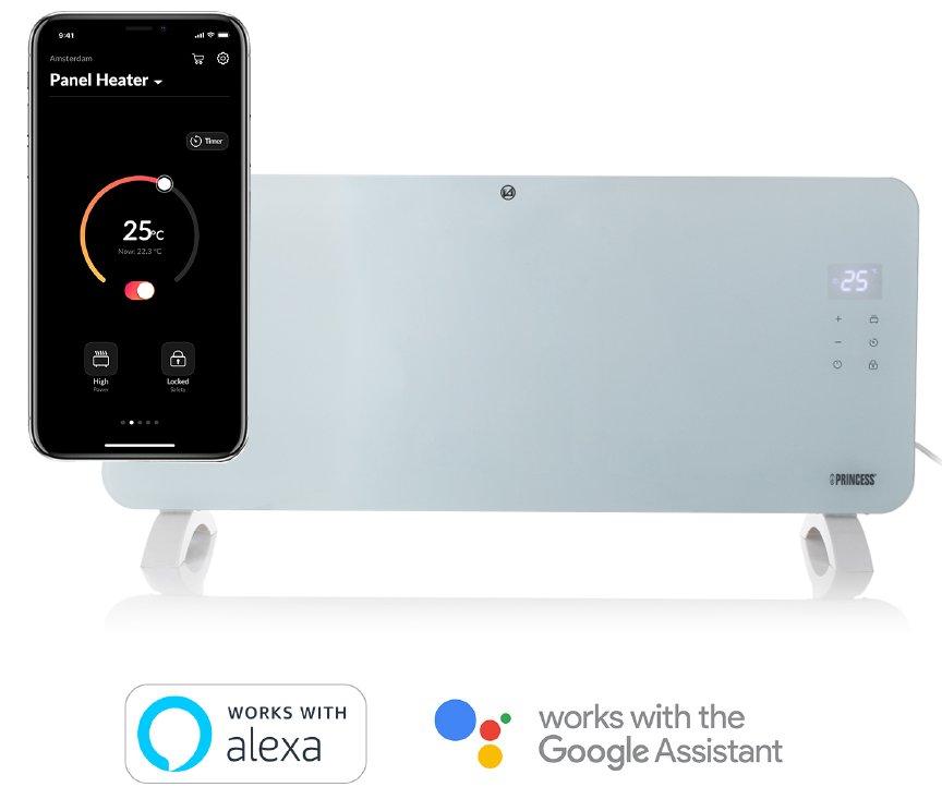 Princess Smart Glass panel Heater, White eXtra Saudi