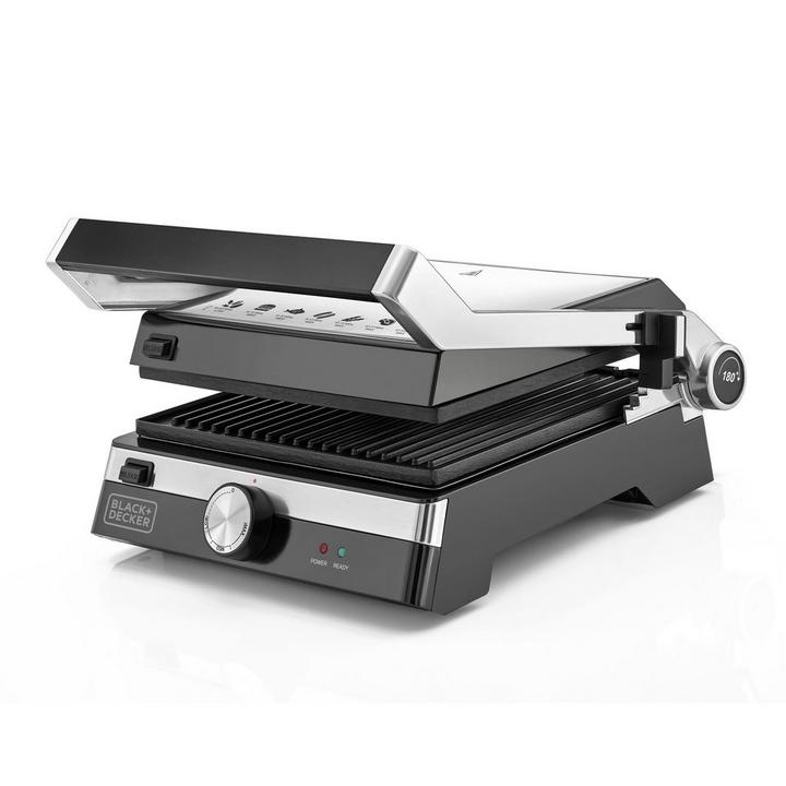 Black+Decker, Electric Contact Grill 2000W, Black/Silver