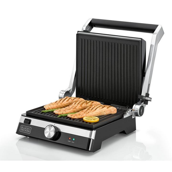Black+Decker, Electric Contact Grill 2000W, Black/Silver