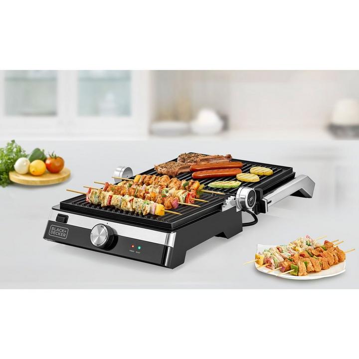 Black+Decker, Electric Contact Grill 2000W, Black/Silver