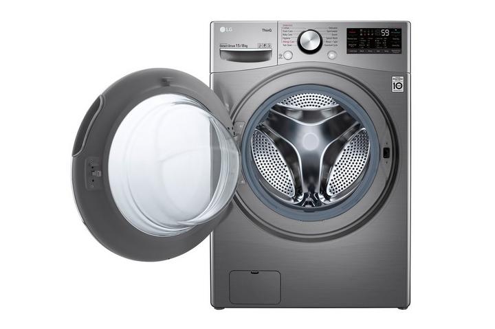 LG, Front Load Washer/Dryer, 15/8 kg, Silver