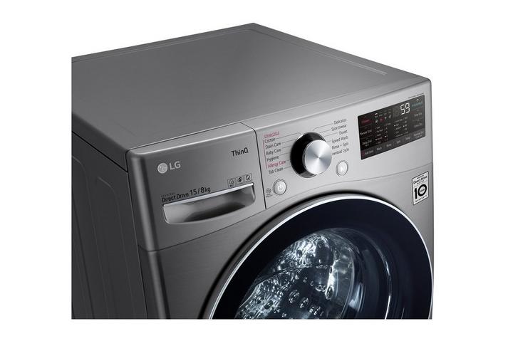 LG, Front Load Washer/Dryer, 15/8 kg, Silver