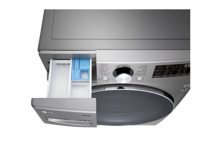 LG, Front Load Washer/Dryer, 15/8 kg, Silver