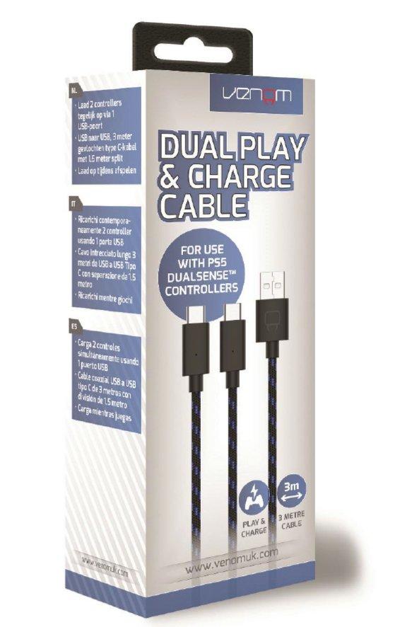 Venom, Dual play and charge cable, USB Type-A to USB-C, 3M, White 4