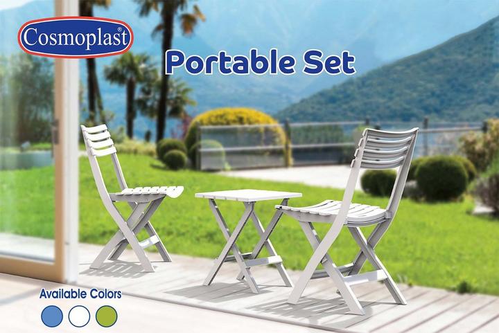 Cosmoplast Foldable Outdoor Seating Set 2 Chair 1 Table White eXtra