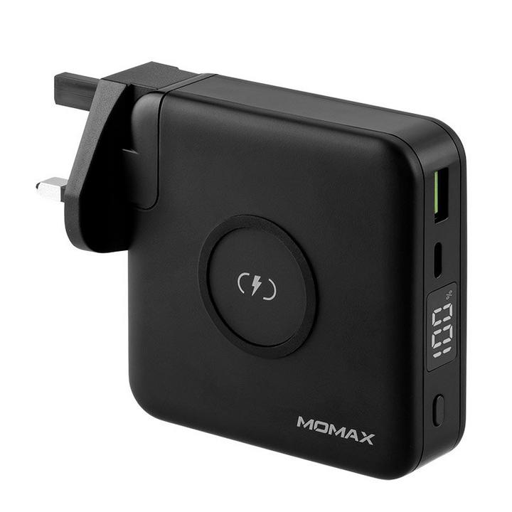 Momax Plug Portable Charger with 10000mAh Wireless Powerbank with 2 Port, Black
