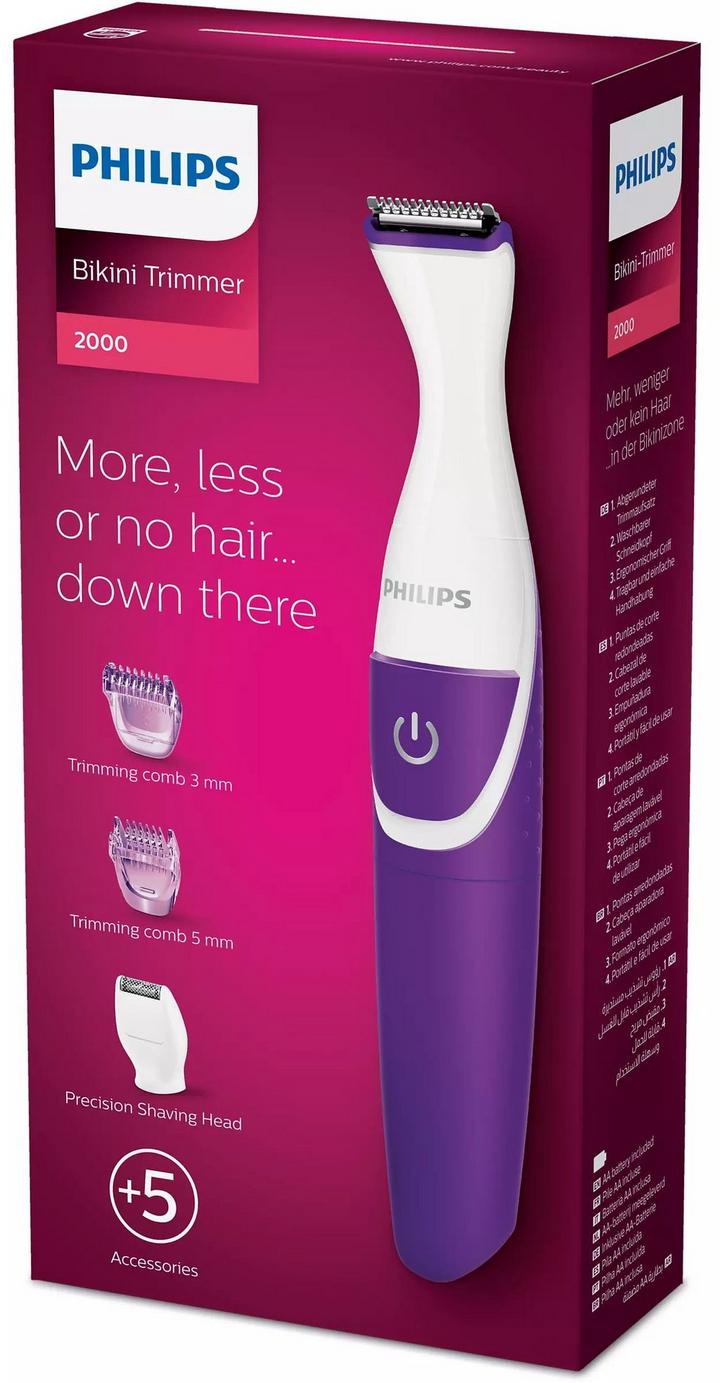 Philips 2000 2in1 Cordless Bikini Hair Trimmer With Shaver Head Wet&Dry White/Purple