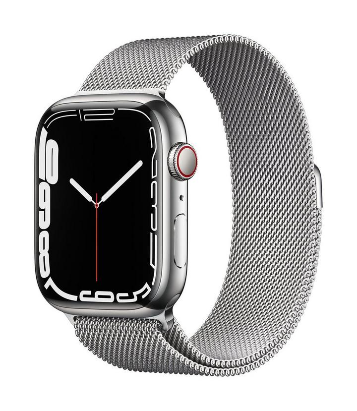 Apple Watch Series 7 GPS + Cellular, 45mm Silver Stainless Steel Case with Silver Milanese Loop