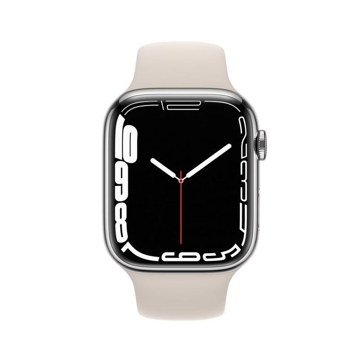 Apple Watch Series 7 GPS + Cell, 45mm Silver Stainless Steel Case with Starlight Sport Band