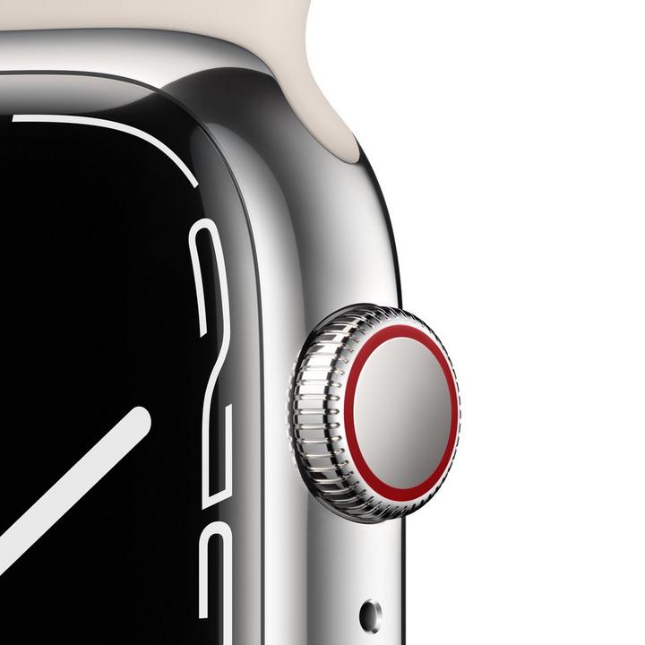 Apple Watch Series 7 GPS + Cell, 45mm Silver Stainless Steel Case with Starlight Sport Band