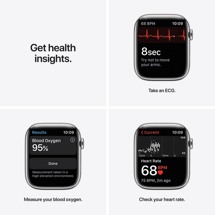Apple Watch Series 7 GPS + Cell, 45mm Silver Stainless Steel Case with Starlight Sport Band