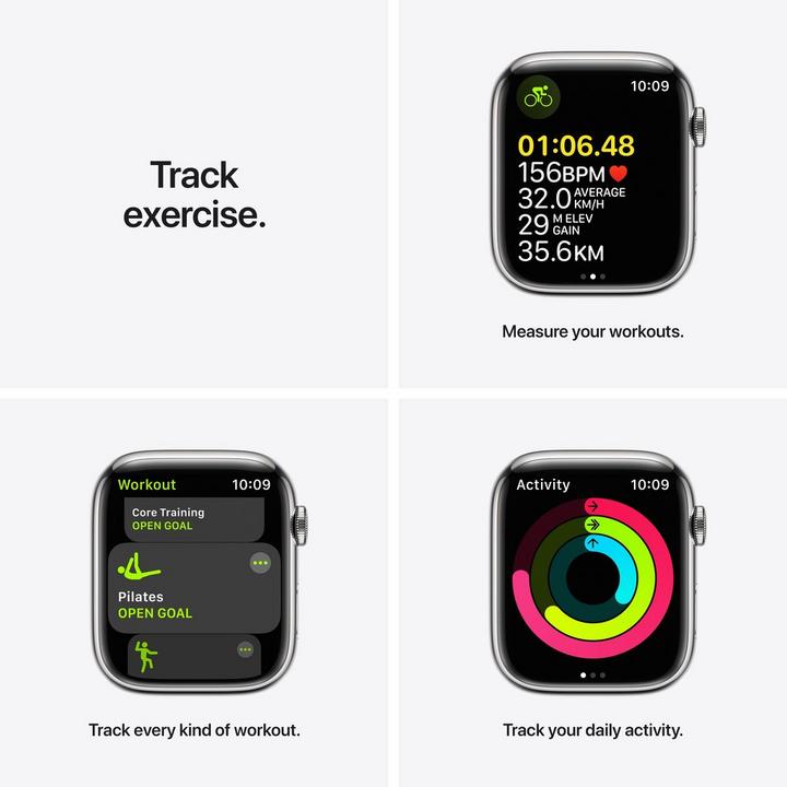 Apple Watch Series 7 GPS + Cell, 45mm Silver Stainless Steel Case with Starlight Sport Band