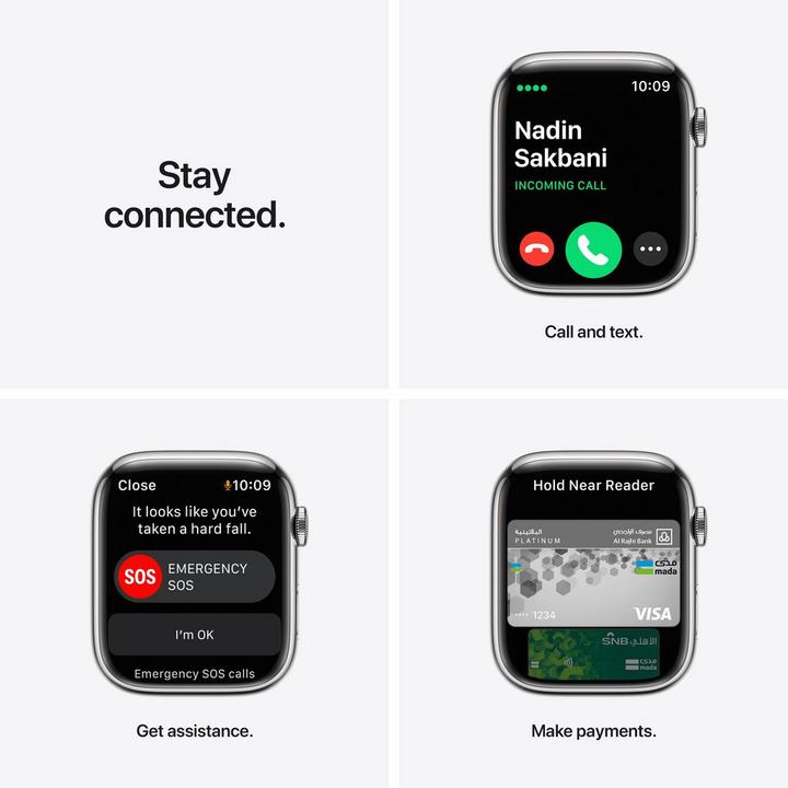 Apple Watch Series 7 GPS + Cell, 45mm Silver Stainless Steel Case with Starlight Sport Band