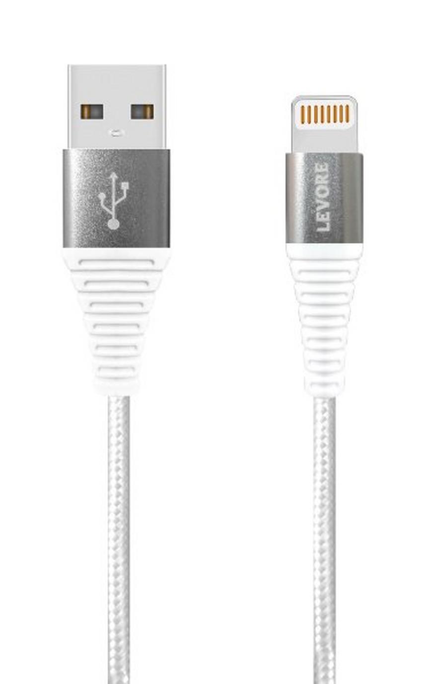 Levore Nylon Cable Braided USB A to Lightning Cable, 1M, White - eXtra Saudi