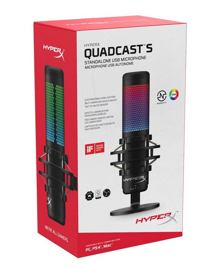 HYPERX QuadCast S Standalone Gaming Microphone, Black.