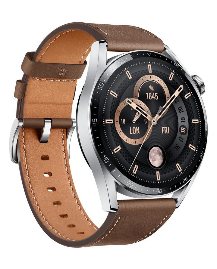 Huawei Watch GT3 46MM Classic Stainless Steel with Leather Strap, Brown