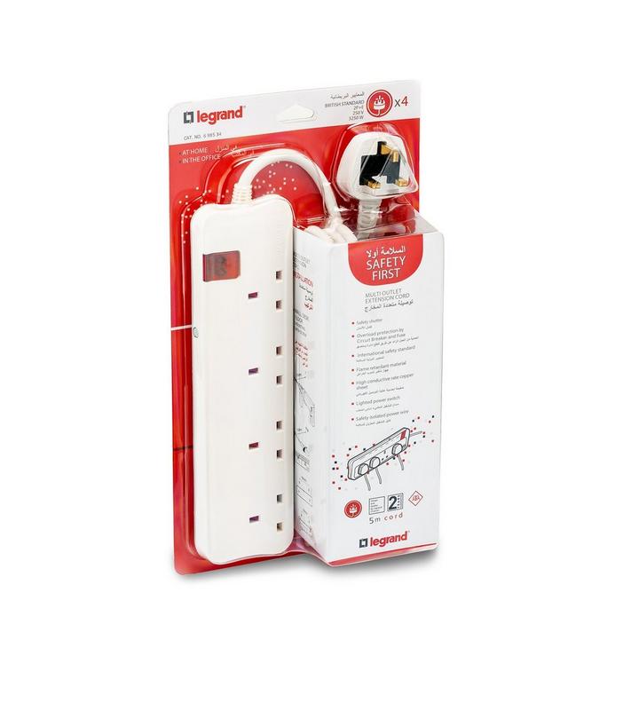 Legrand, Power Extension Cord, 4 Sockets, 5M Long Cord, White