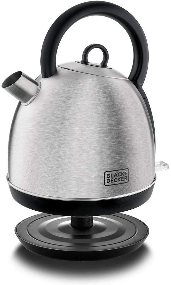 Black Decker Electric Kettle Steel Body 1.7L 2200W Black Silver