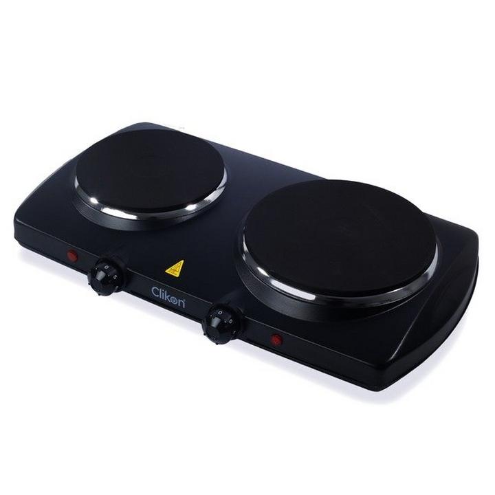 Clikon 2P Double Electric Hot Plate Concealed, 2500W, Black