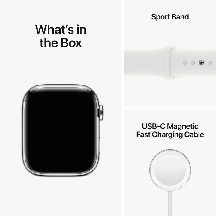 Apple Watch Series 8 GPS + Cellular 45mm Silver  Case with White Sport Band