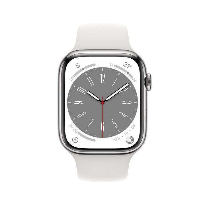 Apple Watch Series 8 GPS + Cellular 45mm Silver  Case with White Sport Band
