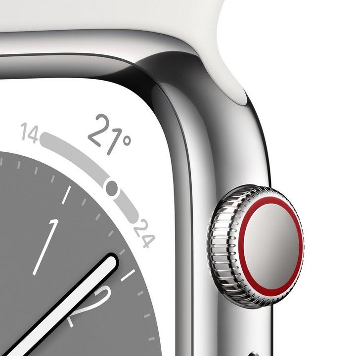 Apple Watch Series 8 GPS + Cellular 45mm Silver  Case with White Sport Band