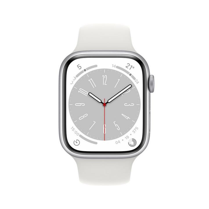 Apple Watch Series 8 GPS 45mm Silver  Case with White Sport Band