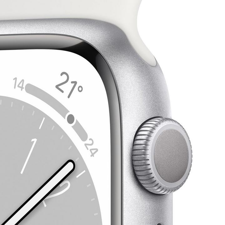 Apple Watch Series 8 GPS 45mm Silver  Case with White Sport Band
