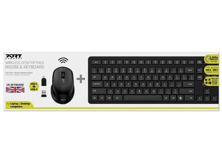 Port CONNECT Wireless PC Keyboard & Mouse Combo Kit, Black