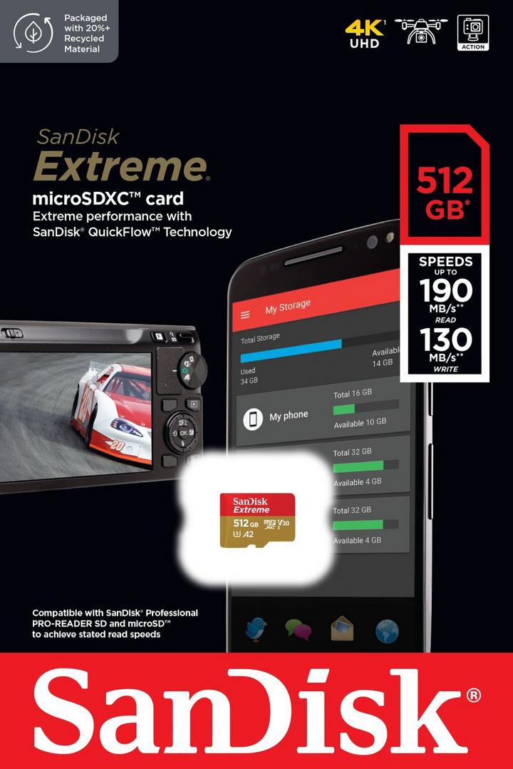 SANDISK, Memory Card, 512GB, Red and Black