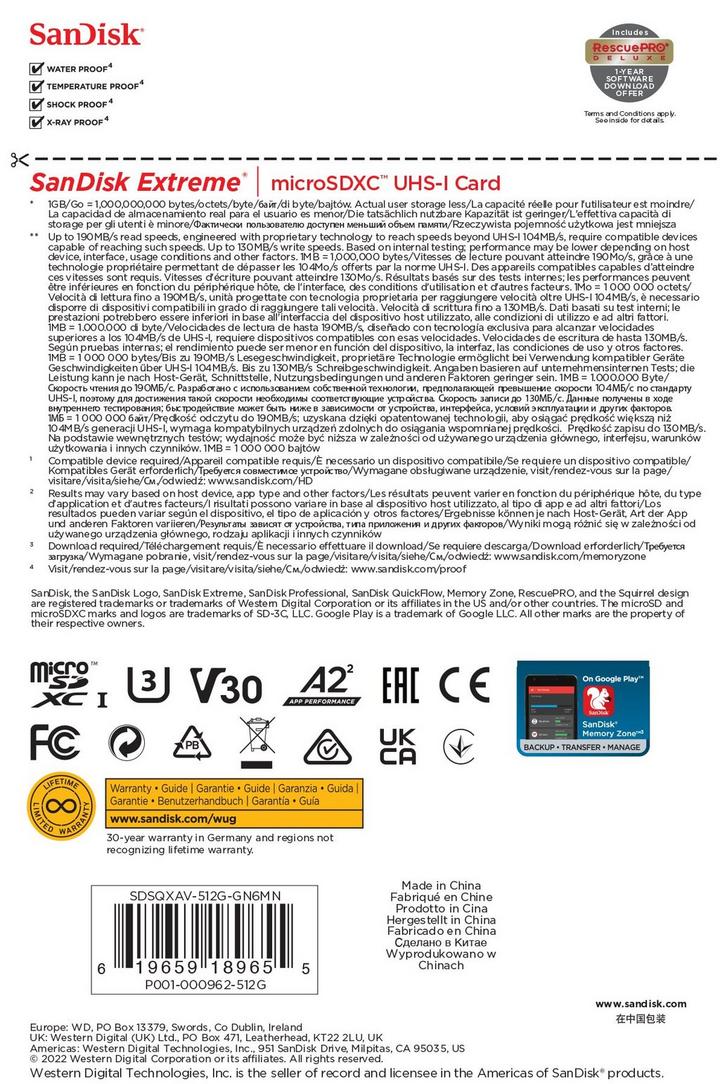 SANDISK, Memory Card, 512GB, Red and Black