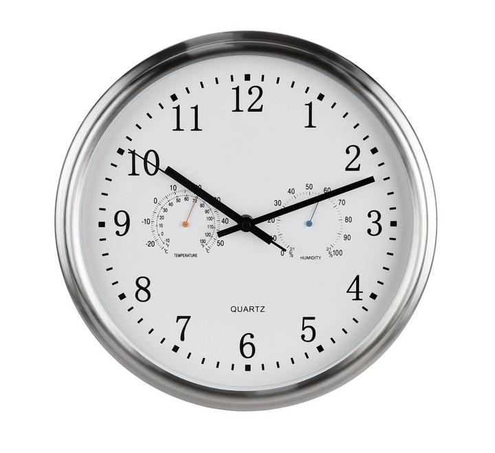 ClassPro, Stainless Steel Frame Wall Clock 30cm with Thermometer & Hygrometer