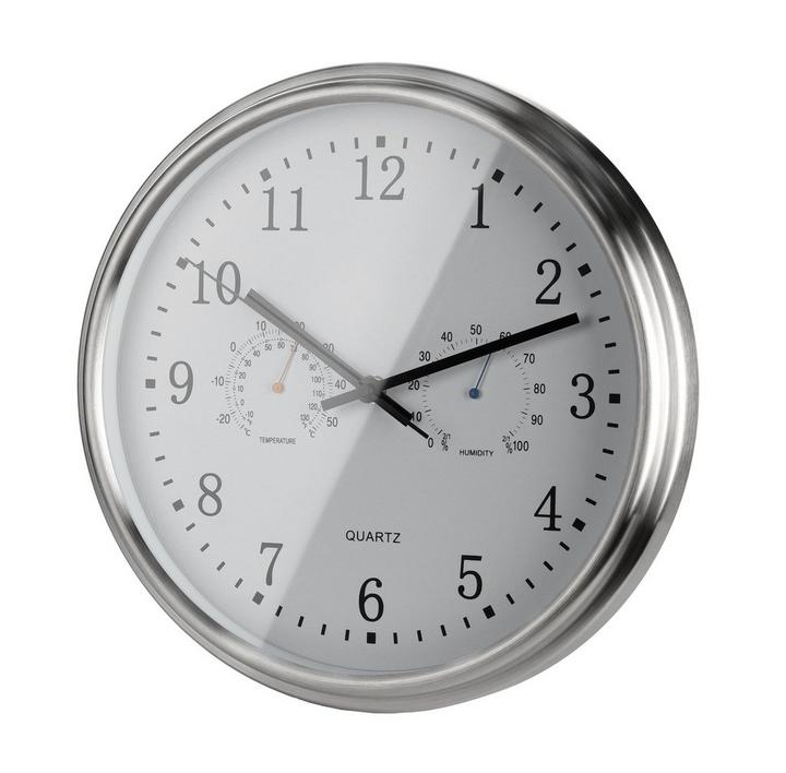 ClassPro, Stainless Steel Frame Wall Clock 30cm with Thermometer & Hygrometer