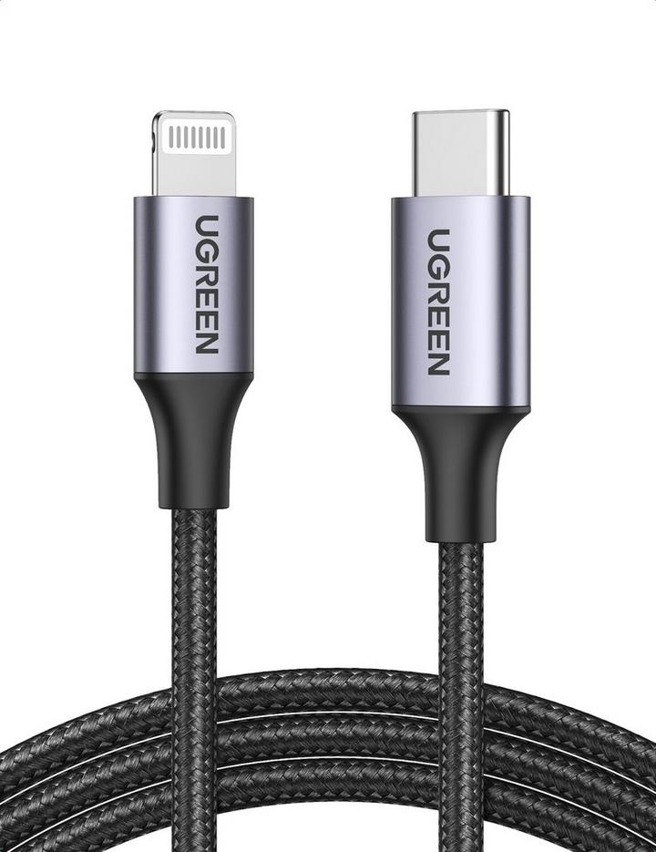 UGREEN Aluminum Shell Braided USB-C to Lightning Cable 1m, Black