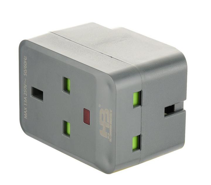 Home Best, Power Adaptor Plug, 3 Neon Sockets, Grey