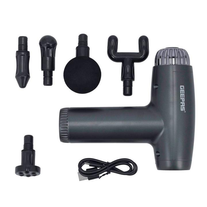 Geepas 5-in-1 Rechargeable Digital Massager Massage Gun, Black