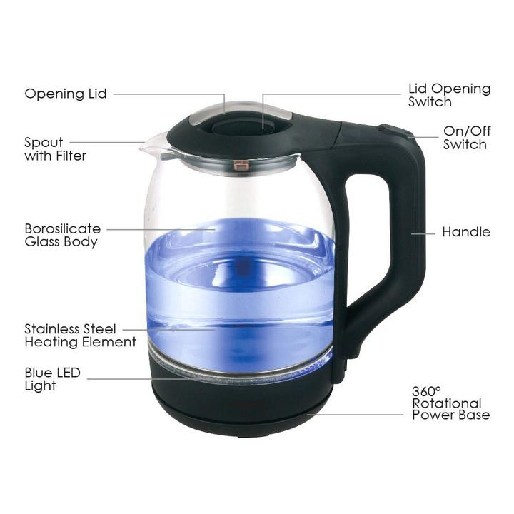 Sanford Electric Glass Kettle, 1.8L, 1600W, Black