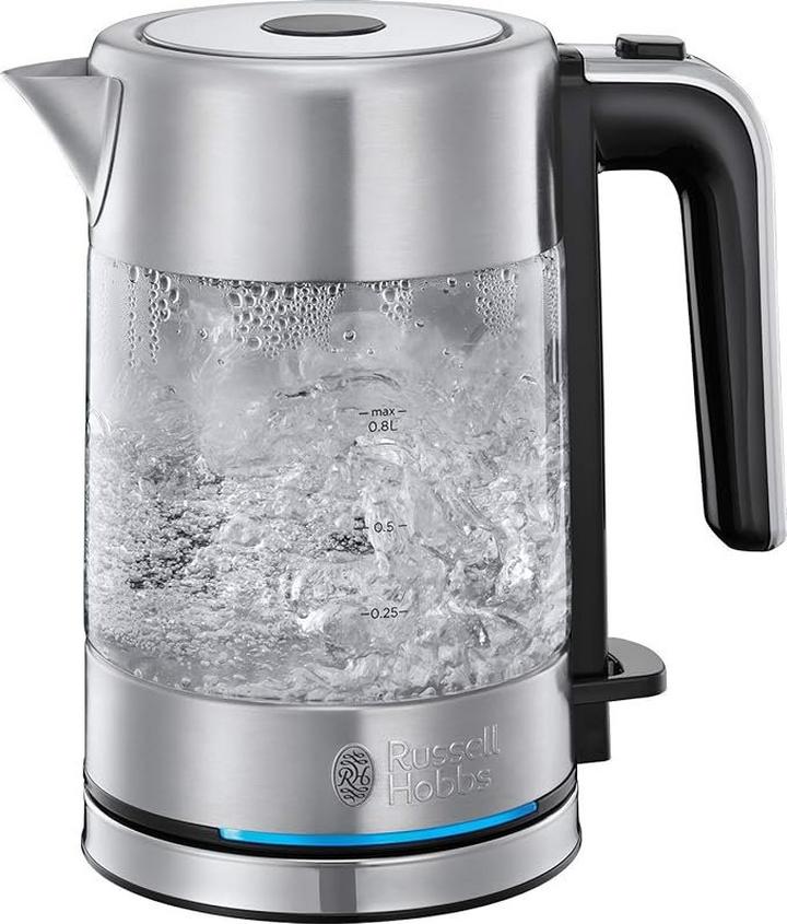 Russell Hobbs 0.8L Compact Glass Kettle 2200W Black/Silver