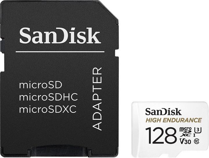 SANDISK High Endurance microSDXC + SD Adapter, 128GB, White