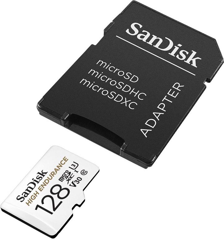SANDISK High Endurance microSDXC + SD Adapter, 128GB, White