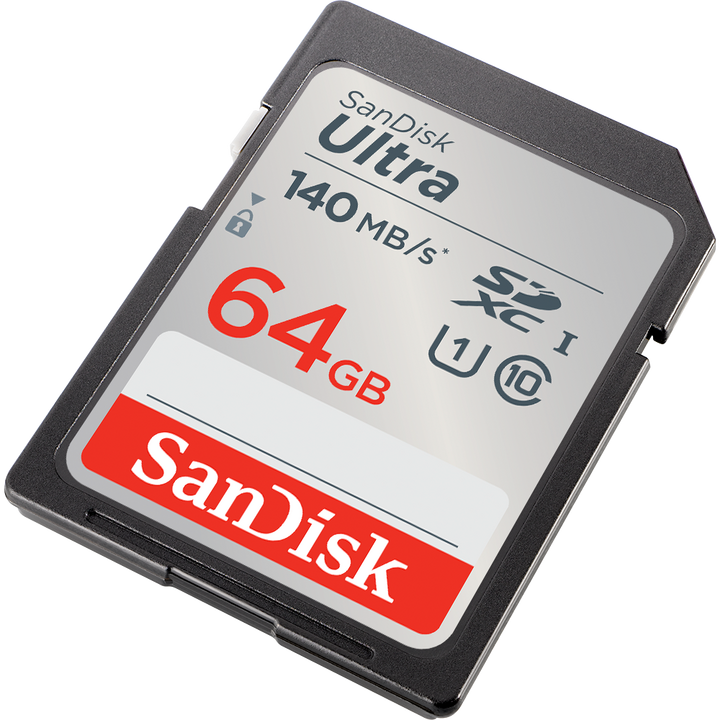 SANDISK SD Card, 64GB, Black