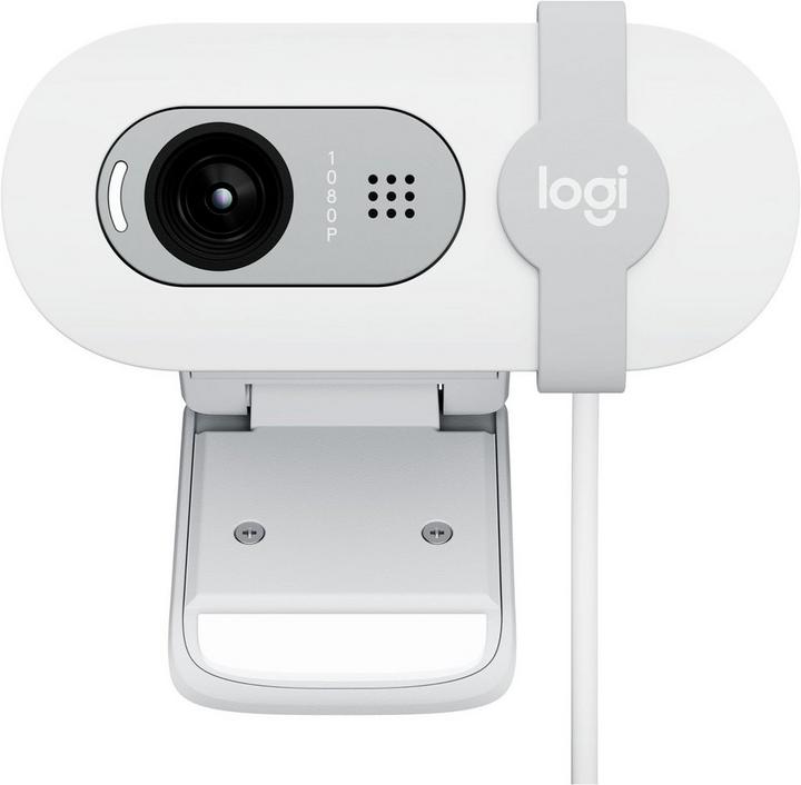 LOGITECH Brio 100 Webcam, FHD 1080p, Shutter, Built-in Mic, White