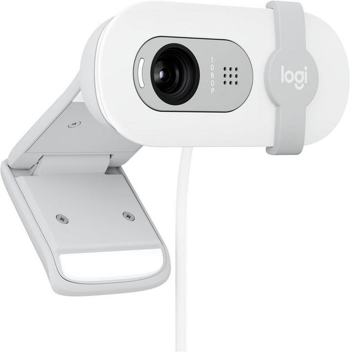 LOGITECH Brio 100 Webcam, FHD 1080p, Shutter, Built-in Mic, White