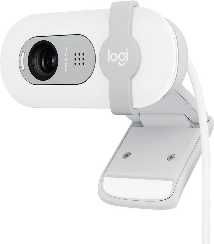 LOGITECH Brio 100 Webcam, FHD 1080p, Shutter, Built-in Mic, White