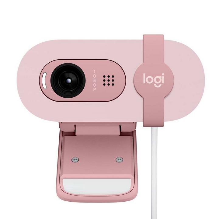 LOGITECH Brio 100 Webcam, FHD 1080p, Shutter, Built-in Mic, Rose